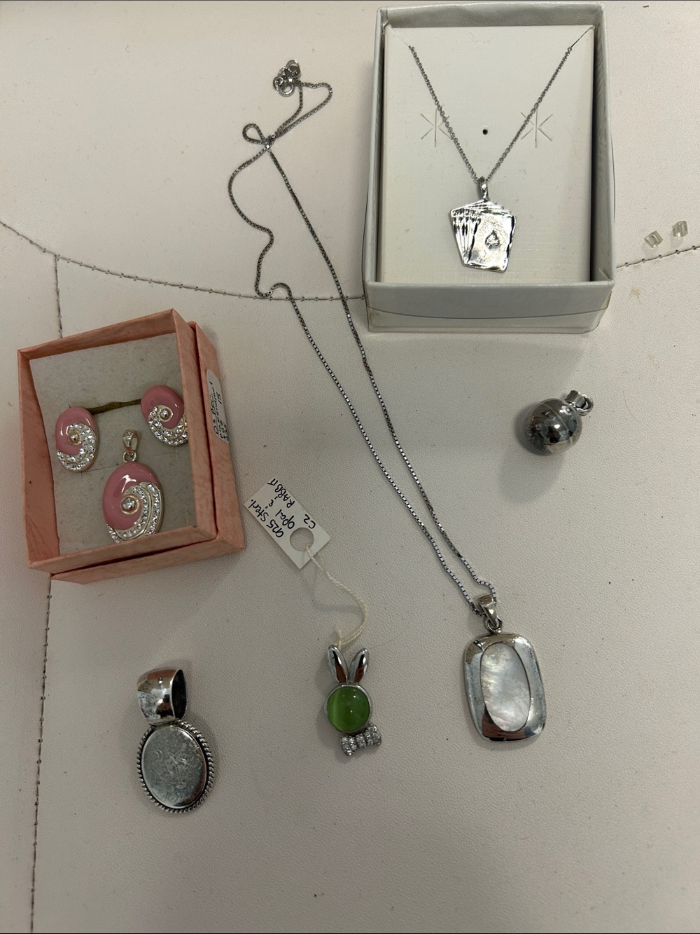 Sterling Silver White Mother-of-Pearl Pendant Necklace - Sterling Silver Lot